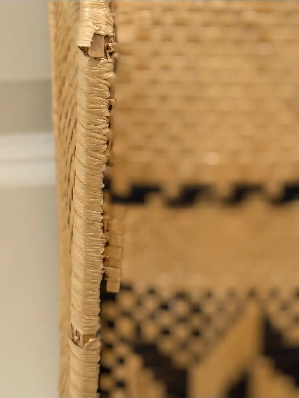 Square Woven Straw Top-Handle Basket Bag in Natural and Black ~ 13“ H x 7“ W